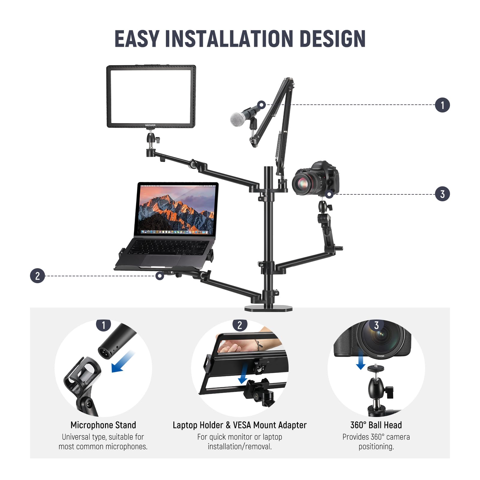 Photography Lighting Rig - 2026 NEEWER DS007 Üstten Çekim Kamera