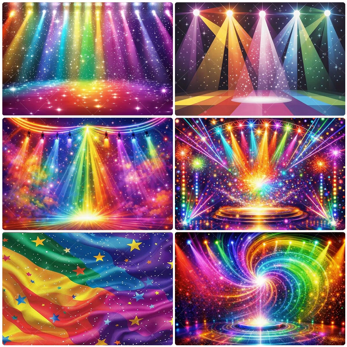 Photography Lighting And Backdrop - Renkli Gökkuşağı Sahne Işığı Fonu Simli