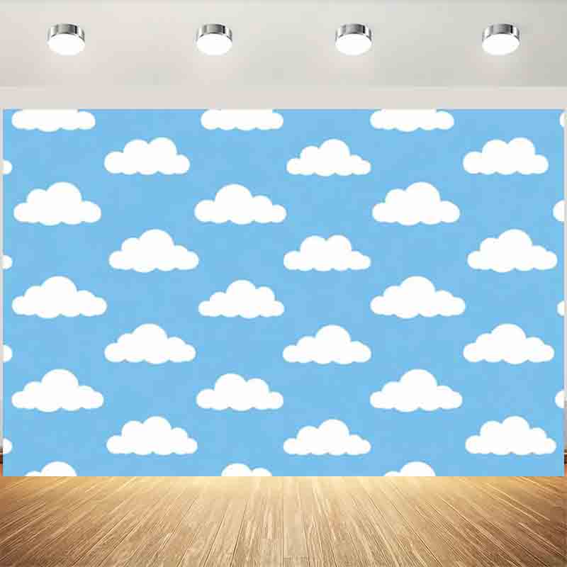 Photography Lighting And Backdrop - Çizgi Film Basit Mavi Gökyüzü Beyaz