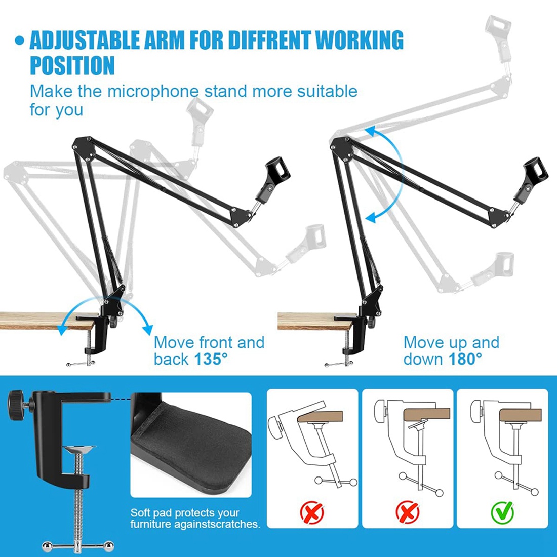 Boom Arm Stand - NALFI-Mikrofon Standı, Ayarlanabilir Masa Süspansiyonlu Makas